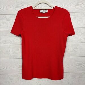 St. John Collection Red Knit Ribbed Short Sleeve Blouse Size Medium